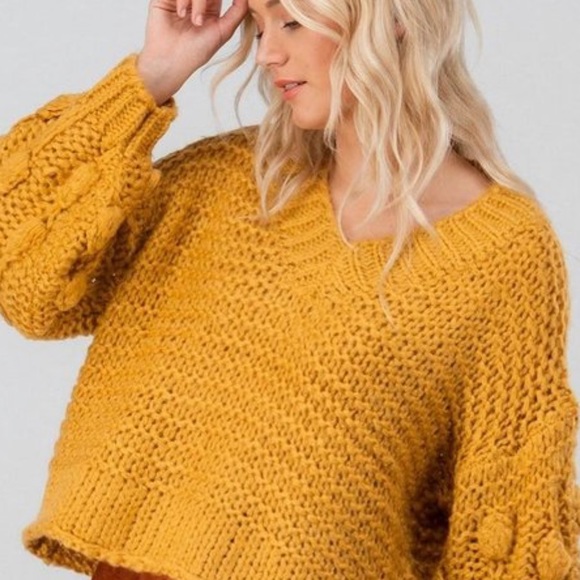 POM POM Chunky open knit sweater MUSTARD - Picture 5 of 7